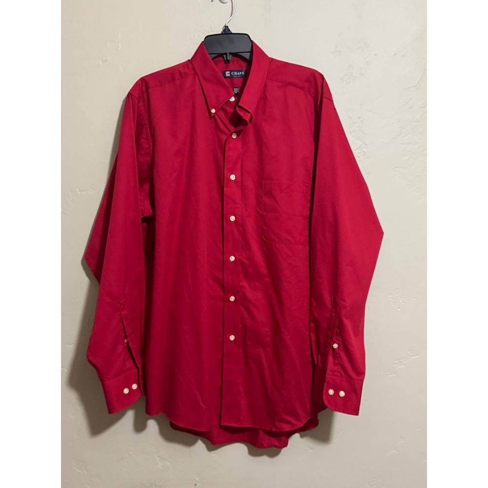CHAPS Red Dress Shirt Mens 16-16.5 34/35 Wrinkle Free Classic Fit